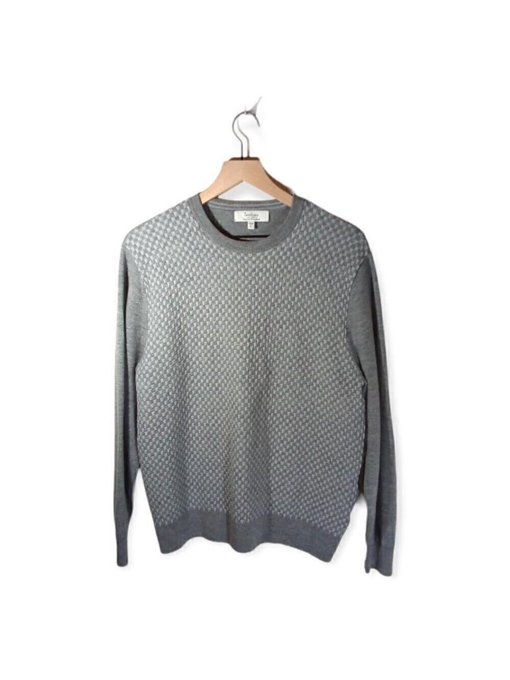 𝅺turnbury Gray Checkered Crew Neck Long Sleeve Wool Sweater Size L